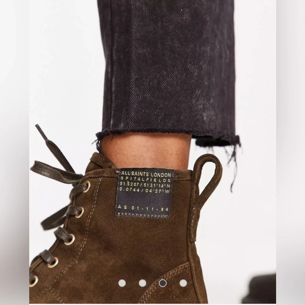 NWT All Saints Myla suede boot in olive/brown with black trim - Picture 4 of 13